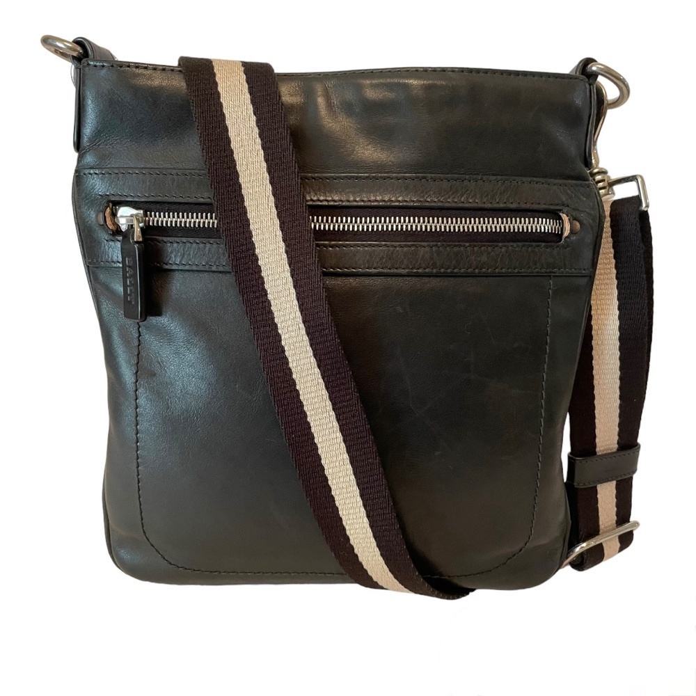 BALLY black leather messenger crossbody bag